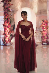 Timeless Burgundy Sweetheart Sleeveless Chiffon Evening Dresses Mermaid High Split On Sale