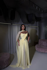 Dreamy Daffodil Strapless Sleeveless Chiffon Evening Dresses A-Line Long With Pleats