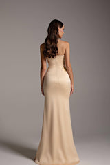 Gorgeous Strapless Sleeveless Satin Mermaid Evening Dresses Column Pleats With Zipper