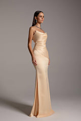 Gorgeous Strapless Sleeveless Satin Mermaid Evening Dresses Column Pleats With Zipper