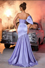 Luxury Lavender Sweetheart One Shoulder Satin Evening Dresses Column Beads With Pleats