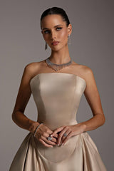 Luxury Strapless Sleeveless Satin A-Line Evening Dresses Long With Zipper Pleats