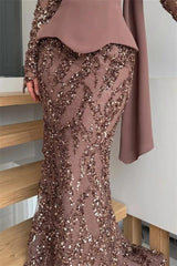 Glamorous Chocolate Strapless Sequins Mermaid Evening Dresses Sheath With Zipper Gloves