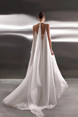 Dreamy White Spaghetti-Straps V-Neck Chiffon Evening Dresses Backless With Pleats