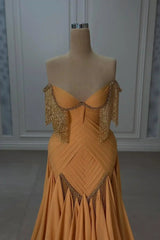 Modern Sweetheart Strapless Sleeveless Evening Dresses A-Line Beads With Pleats Tassel