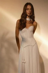 Pretty Sweetheart Strapless Sleeveless A-Line Evening Dresses Long Pleats With Lace-Up Back