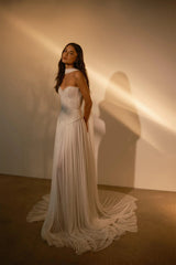 Pretty Sweetheart Strapless Sleeveless A-Line Evening Dresses Long Pleats With Lace-Up Back