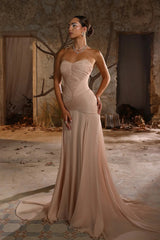 Pretty Sweetheart Strapless Sleeveless Chiffon Evening Dresses A-Line Long With Pleats