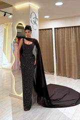 Romantic Straps Sleeveless Sequins Evening Dresses Mermaid Column With Ruffle