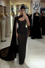 Romantic Straps Sleeveless Sequins Evening Dresses Mermaid Column With Ruffle