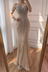 Luxury Sweetheart Off-The-Shoulder Mermaid Evening Dresses Sheath Long With Gem