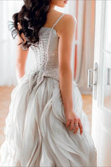 Luxury Sweetheart Spaghetti-Straps Sleeveless Organza Evening Dresses A-Line With Lace-Up Back