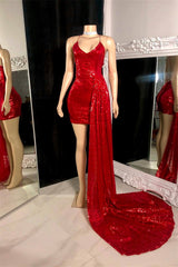 Luxury Red Spaghetti-Straps V-Neck Sleeveless Mini Wedding Dresses Ruffles With Criss-Cross Back