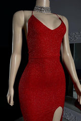Dreamy Burgundy Halter V-Neck Sleeveless Mermaid Wedding Dresses High Split With Criss-Cross Back