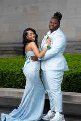 Glamorous Sky Blue Strapless Sleeveless Mermaid Wedding Dresses Sheath Gem With Lace-Up Back