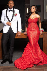 Luxury Red Sweetheart Strapless Sleeveless Wedding Dresses Mermaid Column With Beading