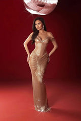 Glamorous Brown Sweetheart Off-The-Shoulder Mermaid Wedding Dresses Sheath With Pleats