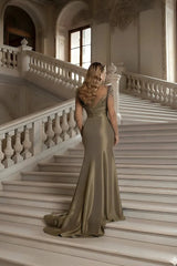 Classic Long Sleeves Satin Mermaid Wedding Dresses High Split Pleats With Zipper
