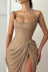Dreamy Strapless Sleeveless Mermaid Wedding Dresses High Split Sheath With Pleats