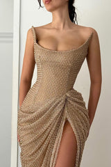 Dreamy Strapless Sleeveless Mermaid Wedding Dresses High Split Sheath With Pleats