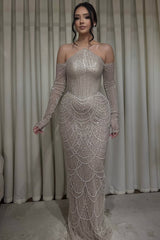Dazzling Off-The-Shoulder Long Sleeves Mermaid Wedding Dresses Beads With Pearls