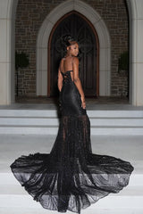 Dazzling Black V-Neck One Shoulder Long Sleeves Wedding Dresses Gem Beads With Zipper Lace-Up Back