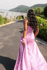 Dazzling Lilac Sweetheart Strapless Sleeveless Sequins Wedding Dresses Mermaid Beads With High Split