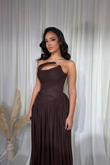 Luxury Chocolate Strapless Sleeveless Chiffon Wedding Dresses A-Line With Pleats