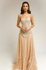 Dreamy Sweetheart Spaghetti-Straps Sleeveless Tulle Wedding Dresses A-Line With Gem
