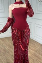 Vintage Burgundy Strapless Mermaid Wedding Dresses Two-Pieces Beads With Detachable Sleeves