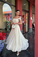Timeless Off-The-Shoulder Chiffon Evening Dresses Long With Lace-Up Back Pleats