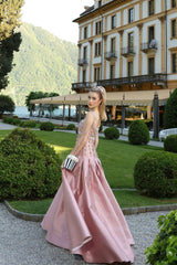 Glamorous Dusty Pink Straps Sleeveless Satin A-Line Evening Dresses Beads With Zipper Pleats