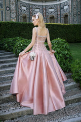 Glamorous Dusty Pink Straps Sleeveless Satin A-Line Evening Dresses Beads With Zipper Pleats