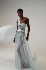 Graceful One Shoulder Sleeveless Chiffon Evening Dresses Beads With Pleats Zipper