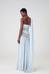 Graceful One Shoulder Sleeveless Chiffon Evening Dresses Beads With Pleats Zipper