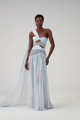 Graceful One Shoulder Sleeveless Chiffon Evening Dresses Beads With Pleats Zipper