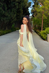 Romantic Daffodil Off-The-Shoulder Chiffon Evening Dresses High Split With Lace-Up Back