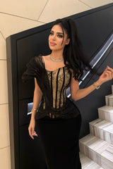 Glamorous Black Off-The-Shoulder Mermaid Lace Evening Dresses Sheath Long With Zipper