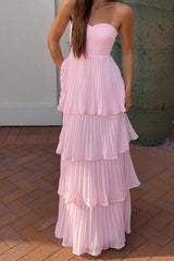 Timeless Pink Sweetheart Strapless Sleeveless Evening Dresses Long With Pleats