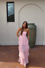 Timeless Pink Sweetheart Strapless Sleeveless Evening Dresses Long With Pleats