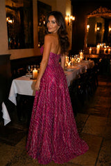 Stunning Fuchsia Sweetheart Strapless Sleeveless A-Line Evening Dresses Gem With Zipper