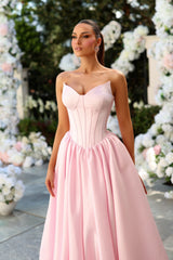 Graceful Pink Sweetheart Strapless Sleeveless Satin Evening Dresses A-Line With Pleats