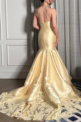 Glamorous Daffodil Sweetheart Strapless Sleeveless Satin Mermaid Evening Dresses Column With Zipper