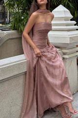 Graceful Strapless Sleeveless Chiffon Evening Dresses Long With Pleats
