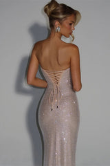 Stunning Strapless Sleeveless Mermaid Evening Dresses Sheath With Lace-Up Back
