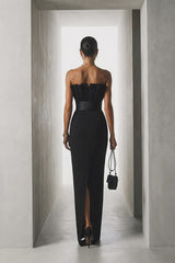 Glamorous Black Strapless Sleeveless Satin Evening Dresses Mermaid With Zipper Pleats