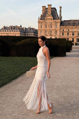 Graceful Halter Sleeveless Mermaid Evening Dresses Column With Tassel