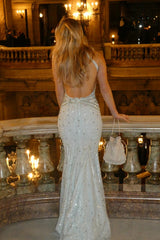 Graceful Halter V-Neck Sleeveless Mermaid Evening Dresses Gem Backless With Zipper