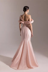 Glamorous Pink Off-The-Shoulder Mermaid Evening Dresses Column With Zipper Pleats