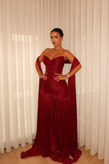 Romantic Burgundy Sweetheart Strapless Sleeveless Evening Dresses Floor Length With Pleats